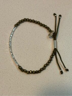 Gorjana Beaded and Hammered Bar Adjustable Bracelet - Olive Green